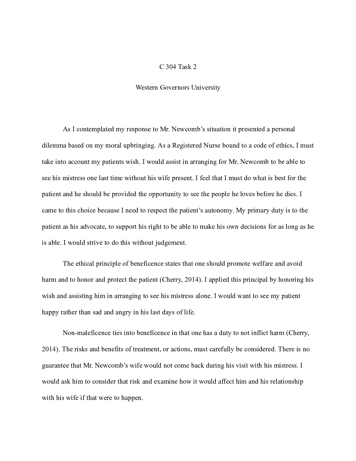 Preview of C304 task 2 final.docx    C 304 Task 2  Western Governors University  As I contemplated my